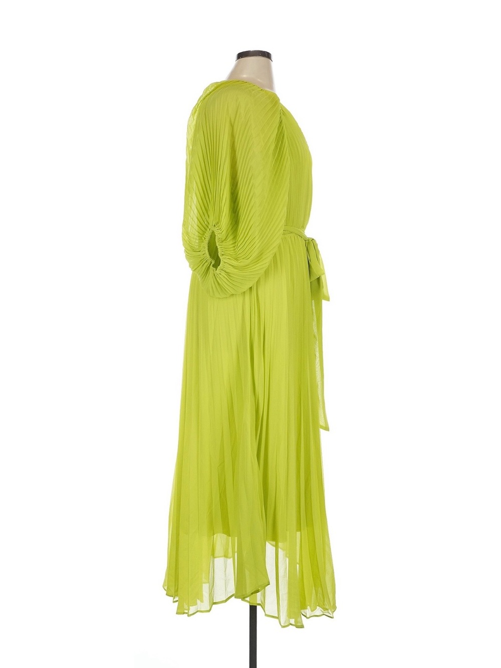 Boohoo Lime Green Pleated Maxi Dress with Waist Tie - Picture 2 of 3